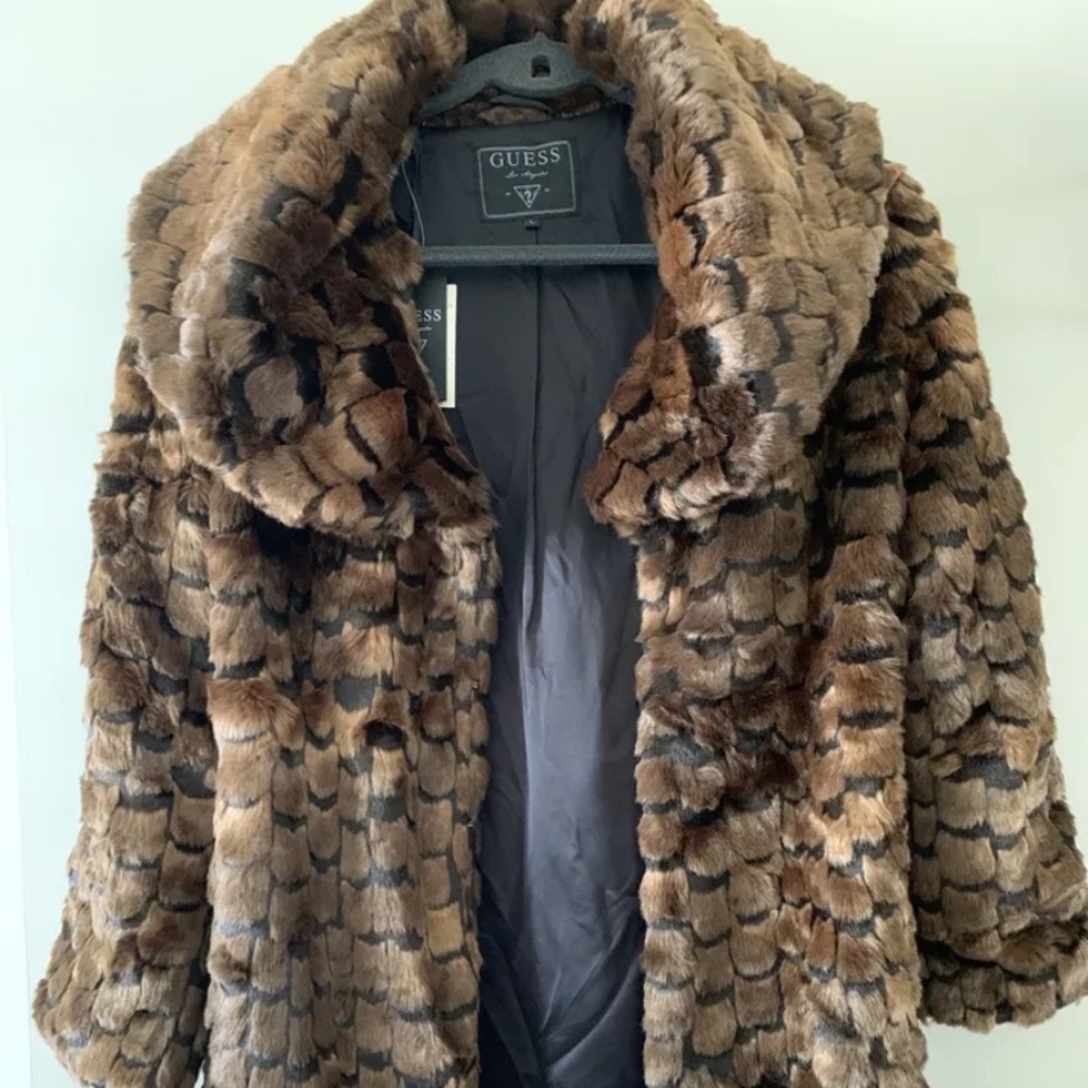 Guess brown fur coat